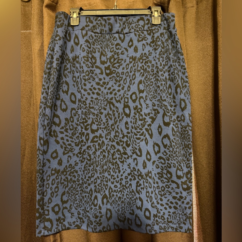 Du Jour Blue and Brown Animal Print Pencil Skirt